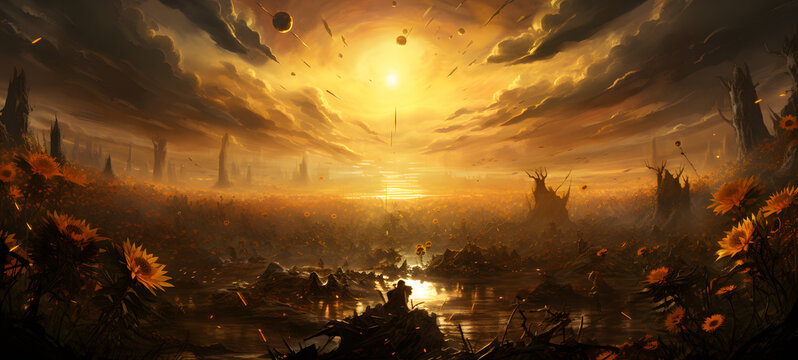 epic sun flower battle, ai generative