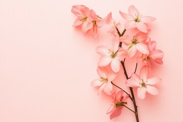 Obraz premium Pink delicate blossoms attached to a dark stem on light background