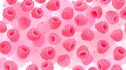 Watercolor pattern featuring raspberries white background	
