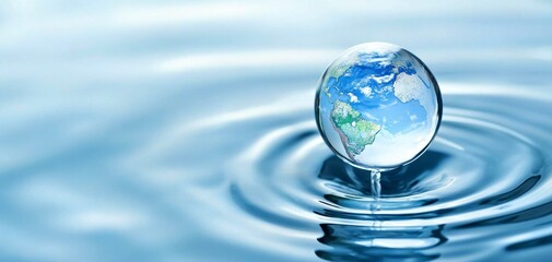 World Globe Droplet Reflection Blue Water Ripples Peace Preservation Earth Ecology Environment Fresh