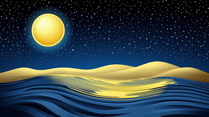 Naklejka premium Golden Dunes and Moonlight Night