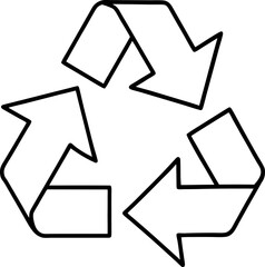 Black Outline Recycling Symbol Simple EcoFriendly Circular Arrow Icon, Environmental Conservation Sign Design for Sustainability Awareness