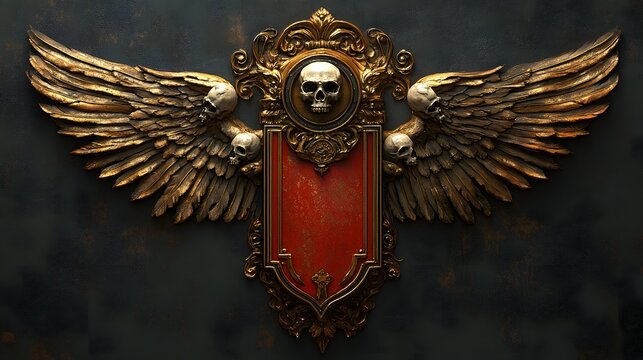 Intricate Gothic Winged Skulls with Vintage Gold Embellishments photo