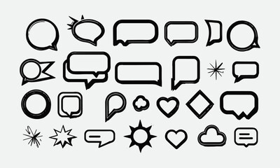 A collection of various speech bubbles in a modern vector-style, outlined in black on a white background, easily editable.