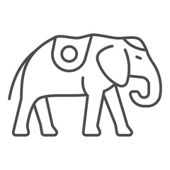 Thai elephant thin line icon, animals and wildlife concept. Vector graphics. Big elephant with saddle cloth sign on white background, outline style icon for mobile or web design.