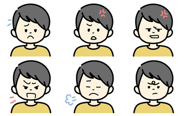 怒っている人のイラストセット　黄色の服を着た人物