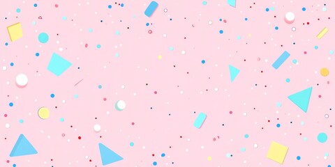 Abstract composition featuring geometrical shapes and small dots on pink