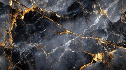 Polished dark stone surface with gold veining creating a beautiful pattern