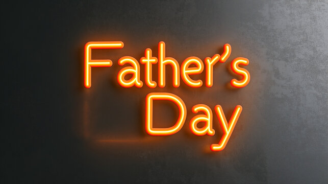 Glowing orange neon sign radiating warm light against shadowy backdrop, highlighting festive father's day visual design for marketing materials