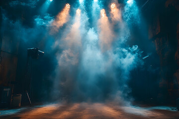 Smoky stage with colorful spotlights