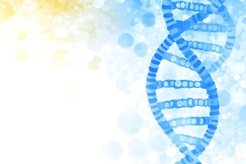 A blue DNA strand is depicted with watercolor effects elegantly