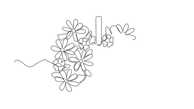 Animation of continuous one line drawing of lungs with flowers and leaves in the middle. Love lung health like caring for flowers in a garden. World Tuberculosis Day. Full length motion