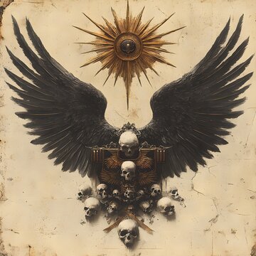 Ornamental Gothic Winged Skulls with Golden Detailing photo