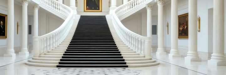 Fototapeta premium Elegant grand staircase in a classic mansion, architectural luxury, opulent interior design inspiration