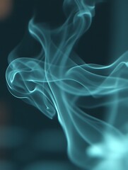Delicate wisps of turquoise smoke swirl against a dark background