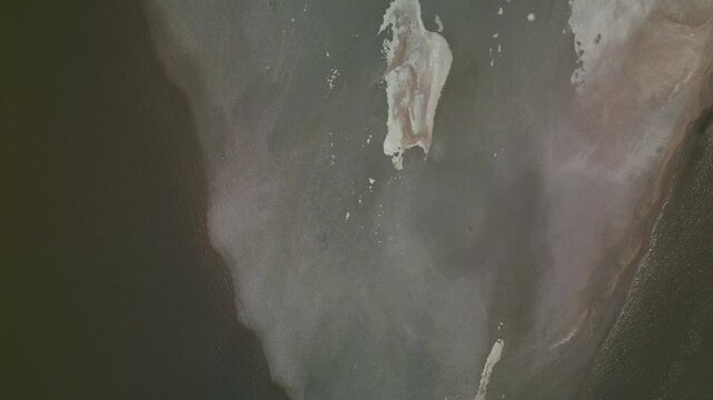 An aerial shot of a large sandbar in the Mississippi River in Southern Illinois