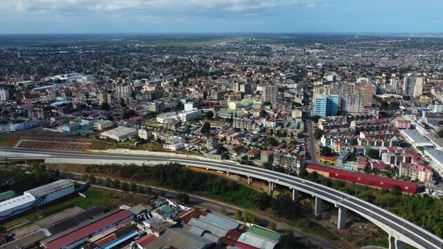 Aerial overview of the cityscape of Maputo city, in sunny Mozambique, Africa