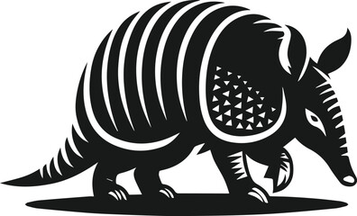 Armadillo walking with its nose close to the ground silhouette