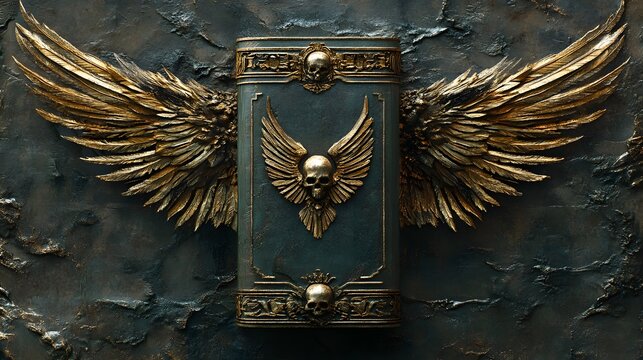 Ornate Gothic Winged Skulls with Luxurious Golden Finish photo