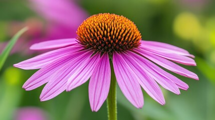 Bright pinkish-purple petals of echinacea bloom in a garden setting during late summer, showcasing their natural beauty and health benefits