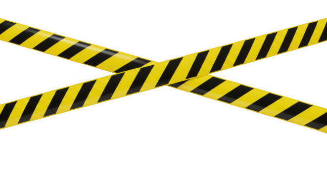 Two crossing yellow and black striped caution tapes 