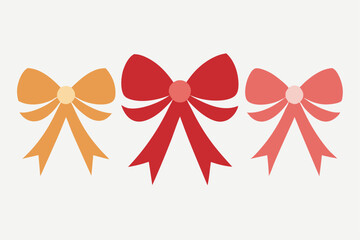 Set of Simple Decorative Holiday Ribbon Bows – Vector Illustration