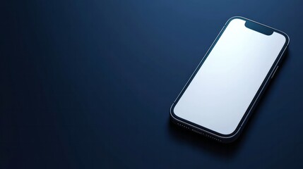 Smartphone with blank white screen on a dark blue surface