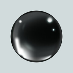 Realistic glossy black glass ball.Abstract 3D light bubble with glare.Geometric abstract shape.