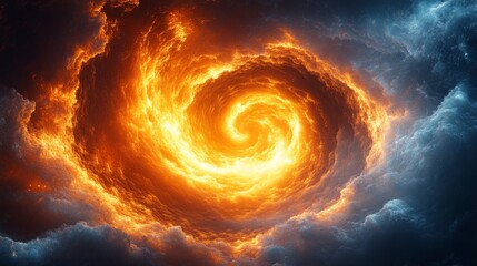 Fiery Swirling Clouds, Abstract Vortex of Fire and Smoke, Dramatic Sky Background, Energy and Chaos, Apocalyptic Concept