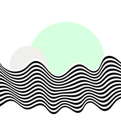 Abstract black and white waves. Wave pattern with gray and green circles. Eps 10