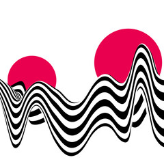 Abstract black and white wave on a background of pink circles. Eps 10