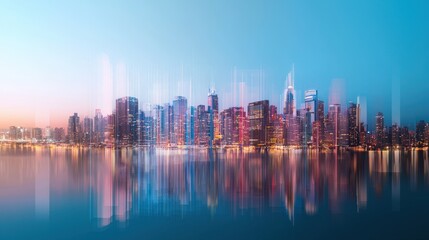 Fototapeta premium A surreal city skyline blending into a bar graph of rental trends.