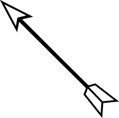 Simple Black Arrow Design Directional Symbol with Sharp Point, Flight and Aim, Isolated on White Background