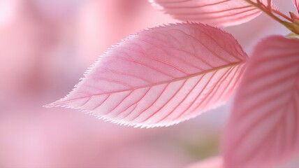Obraz premium Delicate Pink Leaves with Water Droplets: Soft Focus Macro Photography