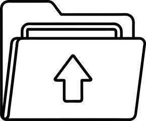 Simple Black Outline Icon of Upload Folder for Data Transfer and Digital Documents