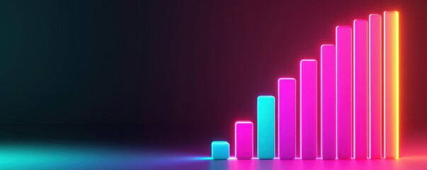 Obraz premium strategic marketing sales strategy trend analysis concept. Colorful bar graph with neon lights on a dark background.