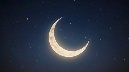 Naklejka premium Crescent moon shining in the dark night sky with many stars