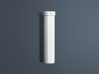 White Effervescent Tablet Tube with Blank Label on Dark Gray Background