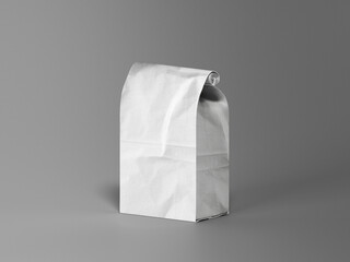 White Paper Bag with Folded Top on Gray Background