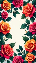 Vibrant vector illustration of colorful roses in a repeating design, garden, petal