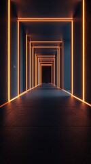 Futuristic corridor with glowing orange lines