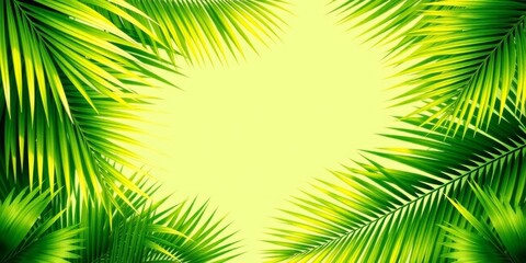 Obraz premium Vibrant green tropical palm leaves frame a blank background, artwork, border