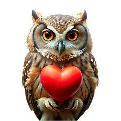 Naklejka premium Owl Holding Heart: Love, Wisdom, Nature