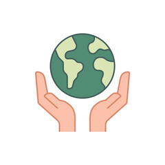 Hands holding a green earth globe. Earth day concept design. Earth day vector illustration template. Saving the planet, environment concept.