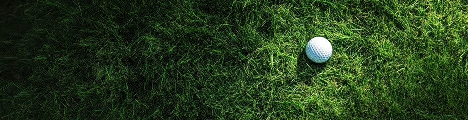 Fototapeta premium Golf ball resting on lush green grass in natural sunlight.