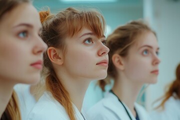 A group of student nurses in a college classroom, actively participating in training with their medical peers