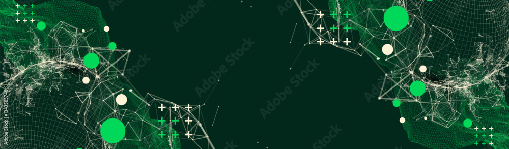 Aufkleber Science fiction background. Abstract image of wireframe wave and sphere with plexus effect.