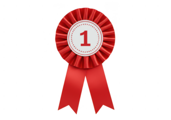 A red ribbon with the number one in the center 