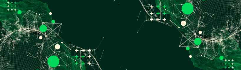Science fiction background. Abstract image of wireframe wave and sphere with plexus effect.