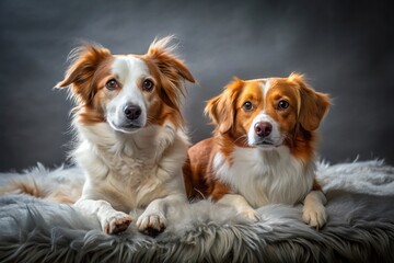 Adorable Brown and White Dogs Napping on Gray Blanket